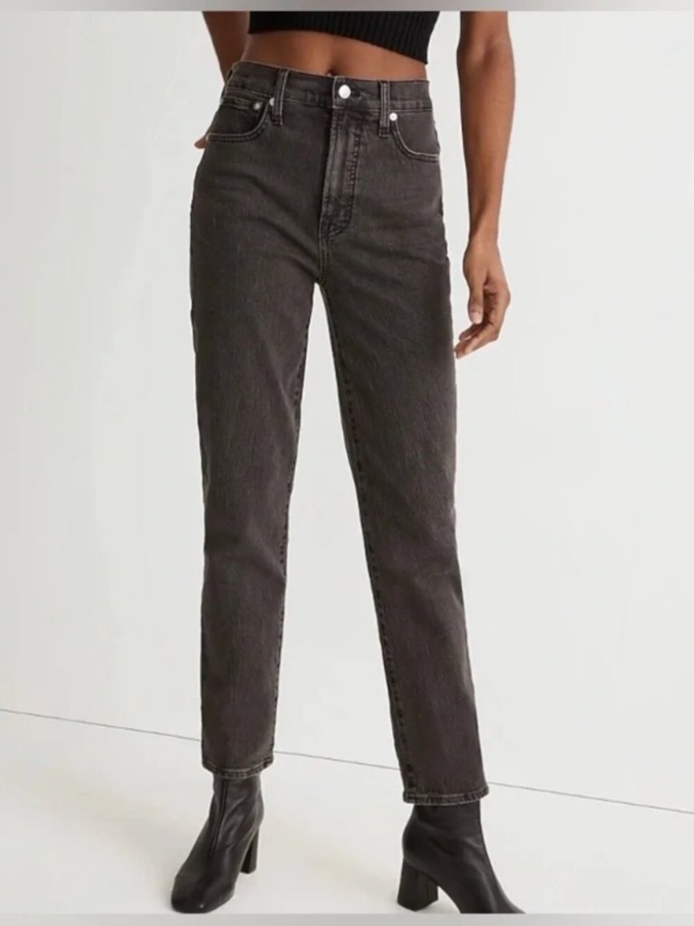 Madewell Curvy Perfect Vintage Jeans Washed Black Denim 90s Mom Fit Size 28